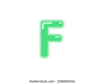 F letter alphabet green candy jelly glossy vector isolated on white background 