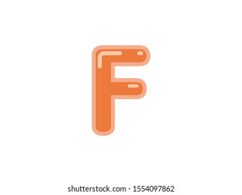 F letter alphabet orange candy jelly glossy vector isolated on white background 