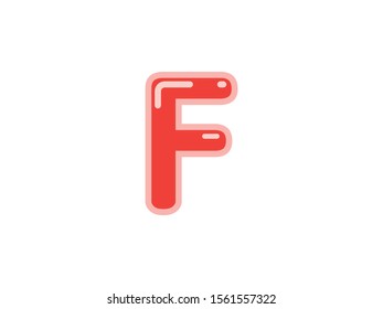 F letter alphabet red candy jelly glossy vector isolated on white background 