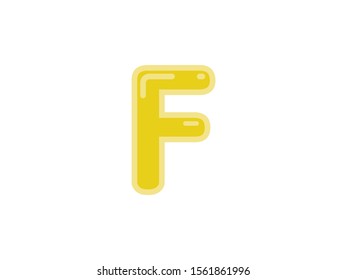 F letter alphabet yellow gold amber candy jelly glossy vector isolated on white background 