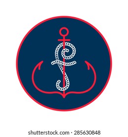 F letter with an anchor and rope vector vintage label, logo, icon design template element. This badge can be used as trademark or a print on fabric.