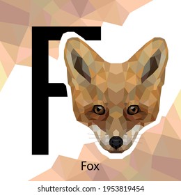 F letter animals set. English alphabet. Vector illustration. Colorful polygonal style. Geometric Fox