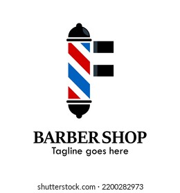 f letra con la ilustración del logotipo del símbolo de baber shop. apto para baber shop 