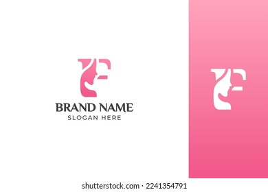 F Letter Beauty Face Pink Logo Design Vector