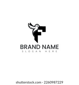 F-Brief mit Bird-Logo, Vektorgrafik-Design
