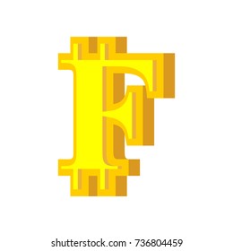F letter bitcoin font. Cryptocurrency alphabet. Lettering virtual money. Vector illustration