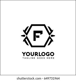 F Letter Black Spider on White Background. Logotype. Your text. Vector illustration.