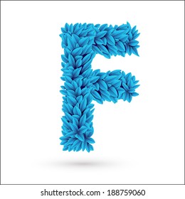 F letter. Blue font vector element isolated on white.