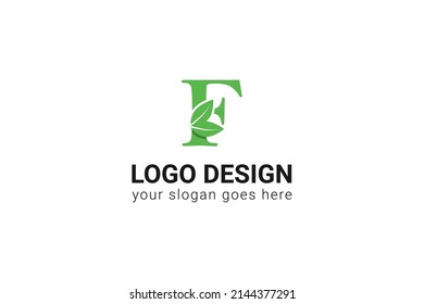 F letter botanical logo design. Vector typeface for nature posters, eco friendly emblem, vegan identity, herbal and botanical cards etc. Ecology V letter logo with green leaf.