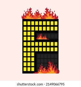 F Letter, Building Vector, Fire Vector. Illustration of Building on Fire