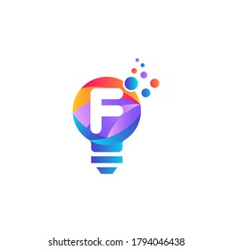 F letter bulb logo design with gradient.Letter f and light bulb.f letter Lamp logo design.Lighting Electric lamp. Electricity, shine.Bulb light icon - Idea sign, solution. Bulb light symbol Energy