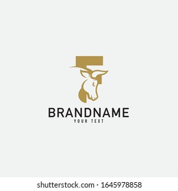 F letter with bull horn logo initial logotype icon vector in elegant simple style