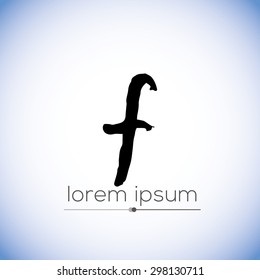 F letter calligraphic hand drawn logo (sign, symbol, icon). Letter f handwritten by dry brush. Rough strokes font. Vector illustration. Grunge style  alphabet.