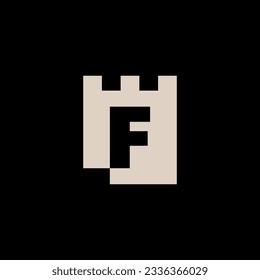 F Letter Castle Fortress Logo Vector Icon Illustration