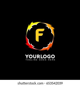 F letter circle fire logo design template. Flame vector unusual letter. Vector design template elements for your application or company.