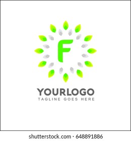 F Letter Circle Leaf Logo Design Template Element