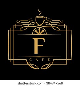 F letter coffee vector logo template (sign, symbol, emblem, ornament)