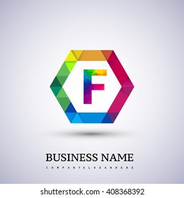 F letter colorful logo in the hexagonal. Vector design template elements for your application or company identity.
