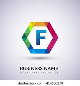 F Letter colorful logo in the hexagonal. Symbol for your business or company identity.