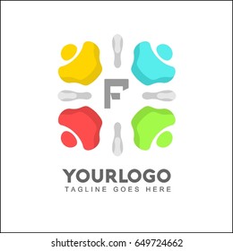 F letter colorful people vector logo template. Creative Brand Identity Design. You can use in the dance, yoga ,sport and other organization concept of pattern.