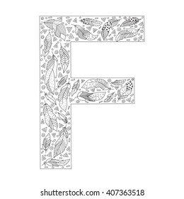 F letter. Coloring book. Vector alphabet