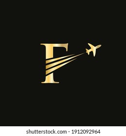 F letter Concept air plane and travel logo. Air Travel Logo Design with F letter.