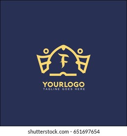 F letter creative king crown logo. Royal Palace Vector illustration.