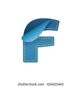 F letter of denim with folded corner. 