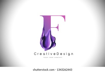 F Letter Design Brush Paint Stroke. Purple f Letter Logo Icon with Violet Paintbrush Vector Illustration