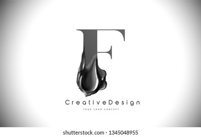 F Letter Design Brush Paint Stroke. Black f Letter Logo Icon with black Paintbrush Vector Illustration