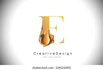 F Letter Design Brush Paint Stroke. Gold f Letter Logo Icon with Golden Paintbrush Vector Illustration