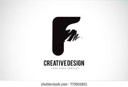 F Letter Design Brush Paint Stroke. Letter Logo with Black Paintbrush Stroke.