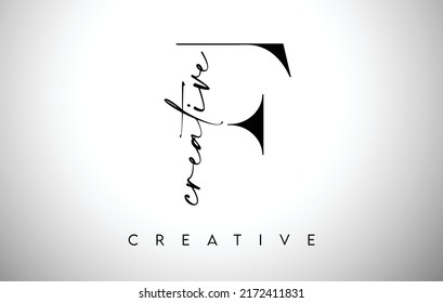 F Diseño de letras con corte creativo y fuente seria en la ilustración vectorial de colores negros y blancos.