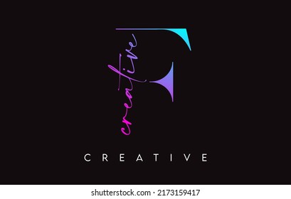 F Diseño de letras con corte creativo y fuente seria en la ilustración vectorial de colores azul morado.