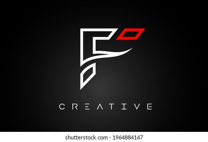 F Letter Design Logo with Monogram Line White and Red colors on a Black background. Creative F Icon Idea with Modern Look.
