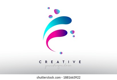 F Letter Design Logo. Rainbow Bubble Gum Letter Colors With Dots And Fluid Colorful Creative Shapes