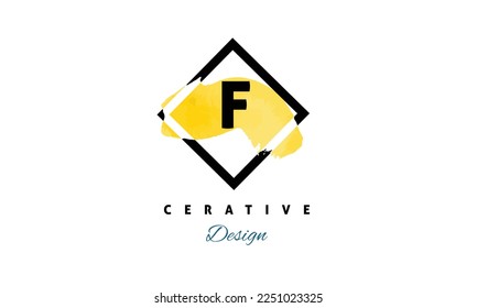 F letter design vector with yellow water color brush icon creative premium logo on white background