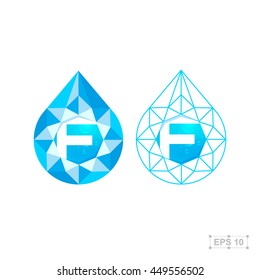 F letter with diamond,vector crystal modern water drop logo