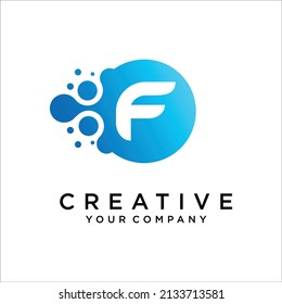F Letra con plantilla vectorial de diseño con logotipo de puntos
