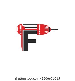 Letra F con concepto de diseño de logotipo de taladro.