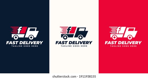 F Letter express delivery  Logo designs Template. Illustration vector graphic of  letter and fast truck  logo design concept. Perfect for Delivery service, Delivery express logo design