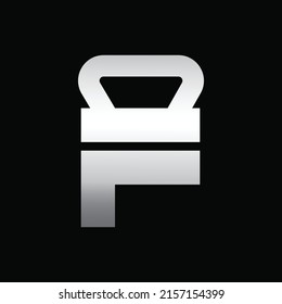 F Letter Fitness logo design template. Retro Kettlebell in Circle Grunge Element.