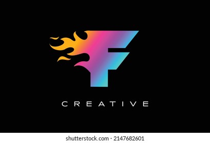 F Letter Flame Logo Design. Fire Logo Lettering Concept Vector in Rainbow Vibrant Colors