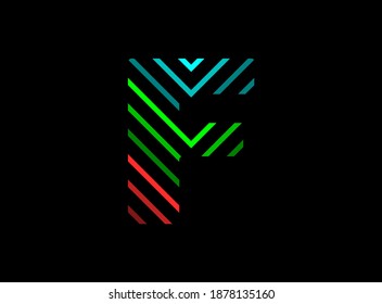 F letter font logo with rgb color. Dynamic split red, green, blue color on black background. For social media,design elements, creative poster, brand label and more