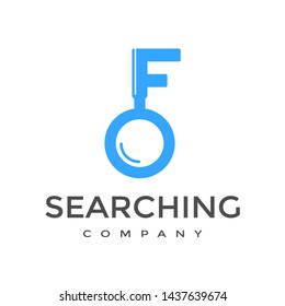 F Letter Or Font With Magnifying Glass Vector Logo Template. This Alphabet Can Be Used For Searching, Discovery Business.