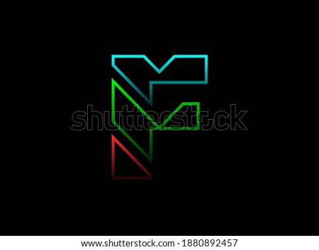 F letter font, vector design logo. Dynamic, rgb split-color, red, green, blue on black background. Eps10 illustration