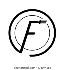 f letter with fork logo design in dish form outline minimal look