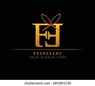 F letra caja de regalo elegante plantilla de logotipo. plantilla de logotipo de caja de regalo. caja de regalo elegante patrón de logotipo dorado. plantilla de oro de caja de regalo