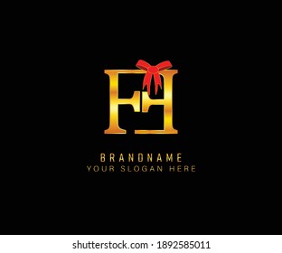F Brief Geschenkbox Logo Vorlage. Geschenkbox-Logo-Vorlage. Geschenkbox F letztere goldene Logo Vorlage. Geschenkbox-Goldvorlage