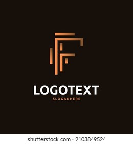 F letter golden logo abstract design on dark color background, F alphabet logo